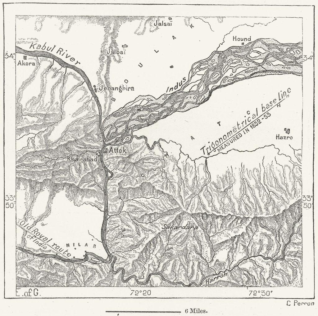 ATTOCK. Entry of Gorge pre-railway, sketch map c1885 old antique chart